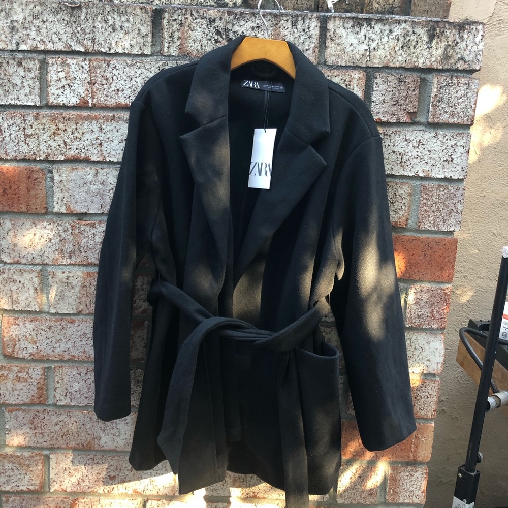 NWT Zara wrap coat in black XL